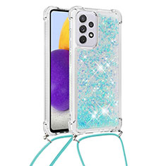 Funda Silicona Carcasa Goma Bling-Bling con Acollador Cordon Lanyard S03 para Samsung Galaxy A73 5G Azul Cielo