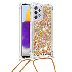 Funda Silicona Carcasa Goma Bling-Bling con Acollador Cordon Lanyard S03 para Samsung Galaxy A73 5G Oro