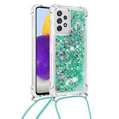 Funda Silicona Carcasa Goma Bling-Bling con Acollador Cordon Lanyard S03 para Samsung Galaxy A73 5G Verde