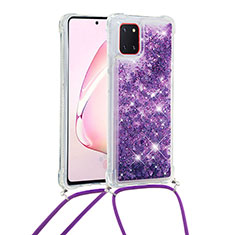 Funda Silicona Carcasa Goma Bling-Bling con Acollador Cordon Lanyard S03 para Samsung Galaxy A81 Morado