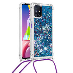 Funda Silicona Carcasa Goma Bling-Bling con Acollador Cordon Lanyard S03 para Samsung Galaxy M51 Azul