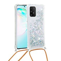 Funda Silicona Carcasa Goma Bling-Bling con Acollador Cordon Lanyard S03 para Samsung Galaxy M80S Plata