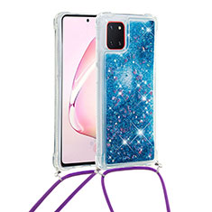 Funda Silicona Carcasa Goma Bling-Bling con Acollador Cordon Lanyard S03 para Samsung Galaxy Note 10 Lite Azul