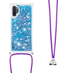 Funda Silicona Carcasa Goma Bling-Bling con Acollador Cordon Lanyard S03 para Samsung Galaxy Note 10 Plus 5G Azul