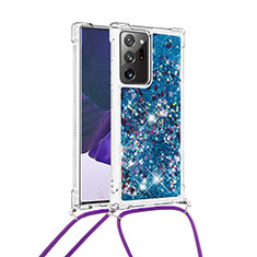 Funda Silicona Carcasa Goma Bling-Bling con Acollador Cordon Lanyard S03 para Samsung Galaxy Note 20 Ultra 5G Azul