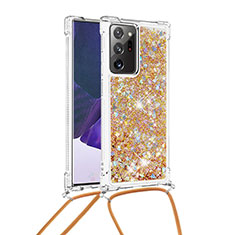 Funda Silicona Carcasa Goma Bling-Bling con Acollador Cordon Lanyard S03 para Samsung Galaxy Note 20 Ultra 5G Oro