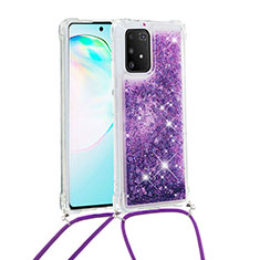 Funda Silicona Carcasa Goma Bling-Bling con Acollador Cordon Lanyard S03 para Samsung Galaxy S10 Lite Morado