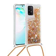 Funda Silicona Carcasa Goma Bling-Bling con Acollador Cordon Lanyard S03 para Samsung Galaxy S10 Lite Oro