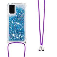 Funda Silicona Carcasa Goma Bling-Bling con Acollador Cordon Lanyard S03 para Samsung Galaxy S20 5G Azul