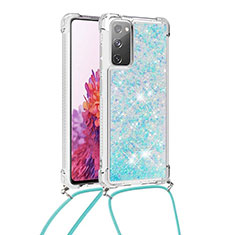 Funda Silicona Carcasa Goma Bling-Bling con Acollador Cordon Lanyard S03 para Samsung Galaxy S20 FE (2022) 5G Azul Cielo