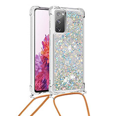 Funda Silicona Carcasa Goma Bling-Bling con Acollador Cordon Lanyard S03 para Samsung Galaxy S20 FE 4G Plata