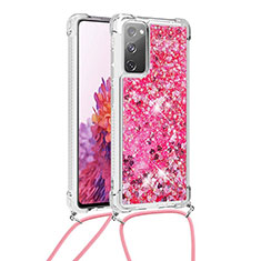 Funda Silicona Carcasa Goma Bling-Bling con Acollador Cordon Lanyard S03 para Samsung Galaxy S20 FE 4G Rosa Roja