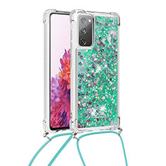 Funda Silicona Carcasa Goma Bling-Bling con Acollador Cordon Lanyard S03 para Samsung Galaxy S20 Lite 5G Verde