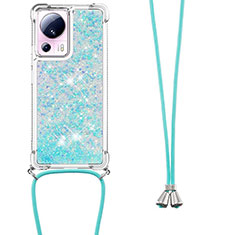 Funda Silicona Carcasa Goma Bling-Bling con Acollador Cordon Lanyard S03 para Xiaomi Civi 2 5G Azul Cielo