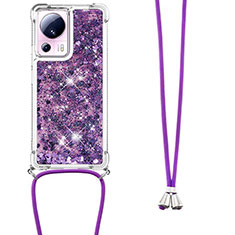 Funda Silicona Carcasa Goma Bling-Bling con Acollador Cordon Lanyard S03 para Xiaomi Civi 2 5G Morado