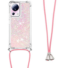 Funda Silicona Carcasa Goma Bling-Bling con Acollador Cordon Lanyard S03 para Xiaomi Civi 2 5G Oro Rosa