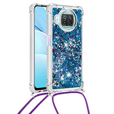 Funda Silicona Carcasa Goma Bling-Bling con Acollador Cordon Lanyard S03 para Xiaomi Mi 10i 5G Azul