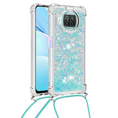 Funda Silicona Carcasa Goma Bling-Bling con Acollador Cordon Lanyard S03 para Xiaomi Mi 10i 5G Azul Cielo