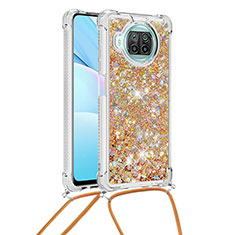 Funda Silicona Carcasa Goma Bling-Bling con Acollador Cordon Lanyard S03 para Xiaomi Mi 10i 5G Oro