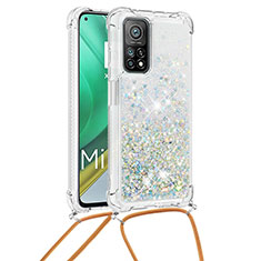 Funda Silicona Carcasa Goma Bling-Bling con Acollador Cordon Lanyard S03 para Xiaomi Mi 10T Pro 5G Plata