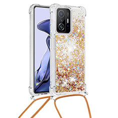 Funda Silicona Carcasa Goma Bling-Bling con Acollador Cordon Lanyard S03 para Xiaomi Mi 11T 5G Oro