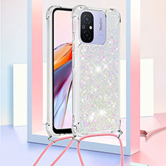 Funda Silicona Carcasa Goma Bling-Bling con Acollador Cordon Lanyard S03 para Xiaomi Poco C55 Plata