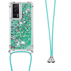 Funda Silicona Carcasa Goma Bling-Bling con Acollador Cordon Lanyard S03 para Xiaomi Poco F5 Pro 5G Verde