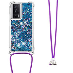 Funda Silicona Carcasa Goma Bling-Bling con Acollador Cordon Lanyard S03 para Xiaomi Redmi K60 5G Azul