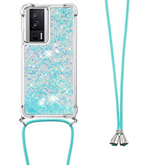 Funda Silicona Carcasa Goma Bling-Bling con Acollador Cordon Lanyard S03 para Xiaomi Redmi K60 5G Azul Cielo