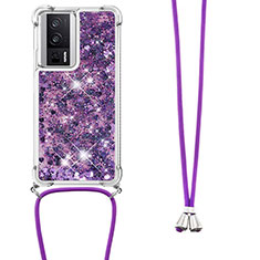 Funda Silicona Carcasa Goma Bling-Bling con Acollador Cordon Lanyard S03 para Xiaomi Redmi K60 5G Morado