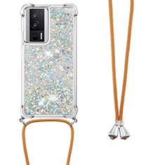 Funda Silicona Carcasa Goma Bling-Bling con Acollador Cordon Lanyard S03 para Xiaomi Redmi K60 5G Plata