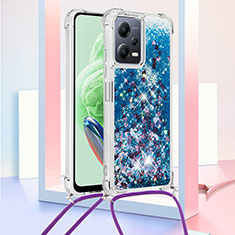 Funda Silicona Carcasa Goma Bling-Bling con Acollador Cordon Lanyard S03 para Xiaomi Redmi Note 12 5G Azul