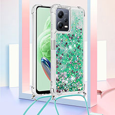 Funda Silicona Carcasa Goma Bling-Bling con Acollador Cordon Lanyard S03 para Xiaomi Redmi Note 12 5G Verde