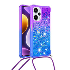 Funda Silicona Carcasa Goma Bling-Bling con Acollador Cordon Lanyard YB1 para Xiaomi Poco F5 5G Morado