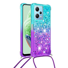 Funda Silicona Carcasa Goma Bling-Bling con Acollador Cordon Lanyard YB1 para Xiaomi Poco X5 5G Azul Cielo