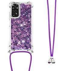 Funda Silicona Carcasa Goma Bling-Bling con Acollador Cordon Lanyard YB1 para Xiaomi Redmi Note 11 4G (2022) Morado