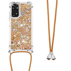 Funda Silicona Carcasa Goma Bling-Bling con Acollador Cordon Lanyard YB1 para Xiaomi Redmi Note 11 4G (2022) Oro