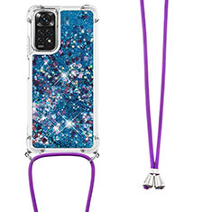 Funda Silicona Carcasa Goma Bling-Bling con Acollador Cordon Lanyard YB1 para Xiaomi Redmi Note 11S 4G Azul