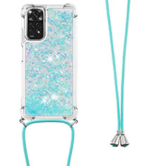 Funda Silicona Carcasa Goma Bling-Bling con Acollador Cordon Lanyard YB1 para Xiaomi Redmi Note 11S 4G Azul Cielo