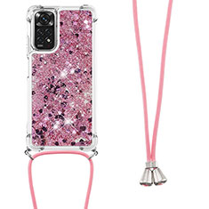 Funda Silicona Carcasa Goma Bling-Bling con Acollador Cordon Lanyard YB1 para Xiaomi Redmi Note 11S 4G Purpura Claro