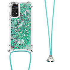 Funda Silicona Carcasa Goma Bling-Bling con Acollador Cordon Lanyard YB1 para Xiaomi Redmi Note 11S 4G Verde