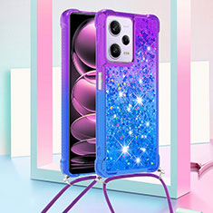 Funda Silicona Carcasa Goma Bling-Bling con Acollador Cordon Lanyard YB1 para Xiaomi Redmi Note 12 Pro 5G Morado