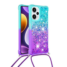 Funda Silicona Carcasa Goma Bling-Bling con Acollador Cordon Lanyard YB1 para Xiaomi Redmi Note 12 Turbo 5G Azul Cielo