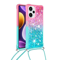 Funda Silicona Carcasa Goma Bling-Bling con Acollador Cordon Lanyard YB1 para Xiaomi Redmi Note 12 Turbo 5G Rosa