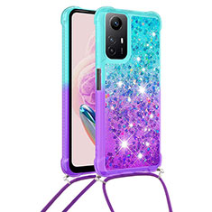 Funda Silicona Carcasa Goma Bling-Bling con Acollador Cordon Lanyard YB1 para Xiaomi Redmi Note 12S Azul Cielo