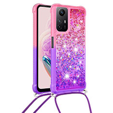 Funda Silicona Carcasa Goma Bling-Bling con Acollador Cordon Lanyard YB1 para Xiaomi Redmi Note 12S Rosa Roja