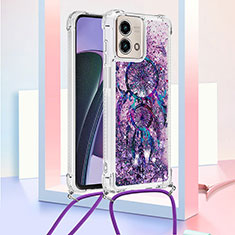 Funda Silicona Carcasa Goma Bling-Bling con Acollador Cordon Lanyard YB2 para Motorola Moto G Stylus (2023) 4G Morado