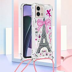 Funda Silicona Carcasa Goma Bling-Bling con Acollador Cordon Lanyard YB2 para Motorola Moto G Stylus (2023) 4G Rosa