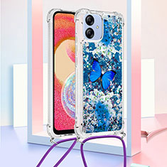 Funda Silicona Carcasa Goma Bling-Bling con Acollador Cordon Lanyard YB2 para Samsung Galaxy A04 4G Azul