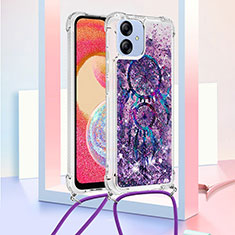 Funda Silicona Carcasa Goma Bling-Bling con Acollador Cordon Lanyard YB2 para Samsung Galaxy A04 4G Morado